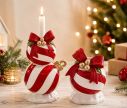Voir la slide Bougeoir boule de Noël résine brillante rayures rouge et blanc nœud rouge baies dorées feuilles vertes H14cm