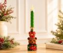 Voir la slide Décoration Noël résine bougie LED verte à pois ours brun couronne rouge dorée socle vert poinsettia rouge H45cm