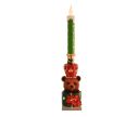 Voir la slide Décoration Noël résine bougie LED verte à pois ours brun couronne rouge dorée socle vert poinsettia rouge H45cm