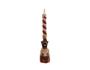 Décoration Noël résine bougie LED torsadée rouge blanc casse-noisette soldat noir vert doré poinsettia rouge H45cm