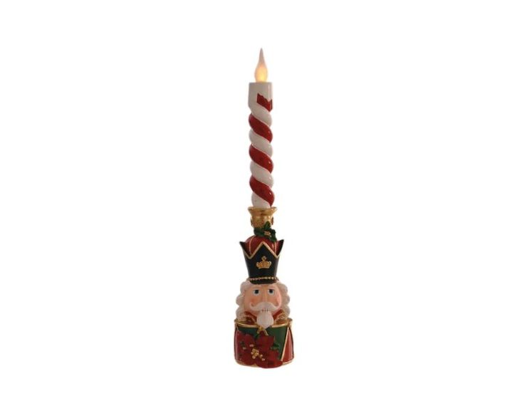 Décoration Noël résine bougie LED torsadée rouge blanc casse-noisette soldat noir vert doré poinsettia rouge H45cm