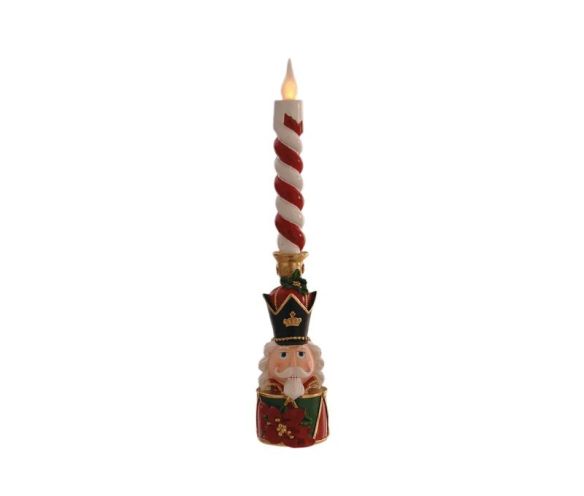 Décoration Noël résine bougie LED torsadée rouge blanc casse-noisette soldat noir vert doré poinsettia rouge H45cm