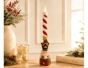 Décoration Noël résine bougie LED torsadée rouge blanc casse-noisette soldat noir vert doré poinsettia rouge H45cm