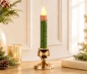 Voir la slide Bougie LED Noël résine vert pois bordeaux flamme LED chandelier doré nœud doré houx baies rouges H35cm