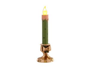 Bougie LED Noël résine vert pois bordeaux flamme LED chandelier doré nœud doré houx baies rouges H35cm