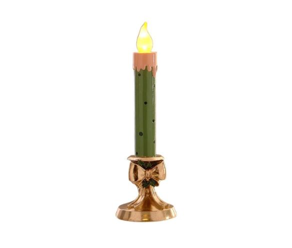 Bougie LED Noël résine vert pois bordeaux flamme LED chandelier doré nœud doré houx baies rouges H35cm