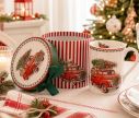 Voir la slide Mug droit porcelaine blanc illustration camion rouge vintage sapin cadeaux et boîte cadeau ronde rayée rouge blanc ruban vert