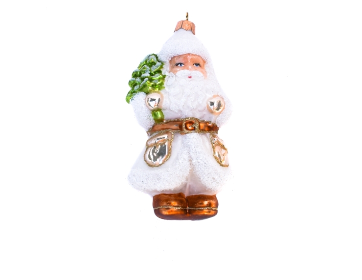 Suspension Père Noël blanc en verre avec sapin - H15cm