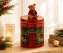 Voir la slide Boîte céramique cylindrique rouge vert motif boutique Christmas Cookies couvercle rouge ours tartan assis H19cm
