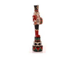 Figurine casse-noisette résine brillante soldat rouge noir vert or tambour Merry Christmas socle tambours empilés H45,5cm