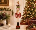 Voir la slide Figurine Noël résine casse-noisette soldat rouge blanc or chapeau rayé cadeaux empilés cheval bascule ours socle tambour H50cm