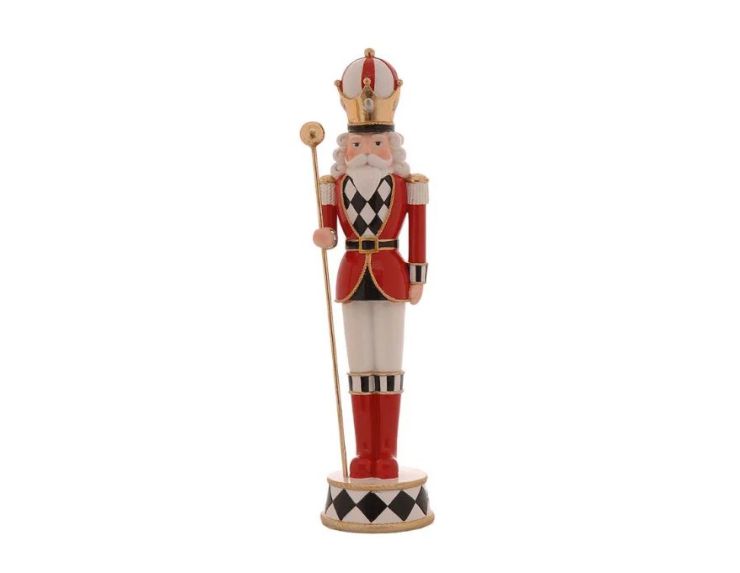 Soldat casse-noisette en résine 37cm rouge blanc et or avec sceptre, décoration de Noël