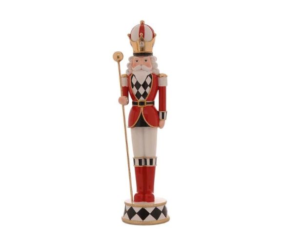 Soldat casse-noisette en résine 37cm rouge blanc et or avec sceptre, décoration de Noël