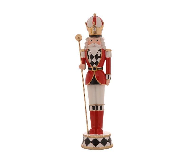 Soldat casse-noisette en résine 37cm rouge blanc et or avec sceptre, décoration de Noël