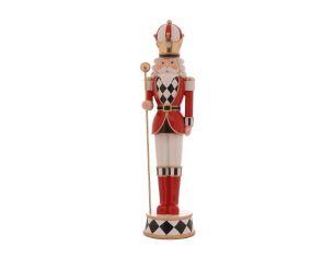 Soldat casse-noisette en résine 49cm rouge blanc et or avec sceptre, décoration de Noël