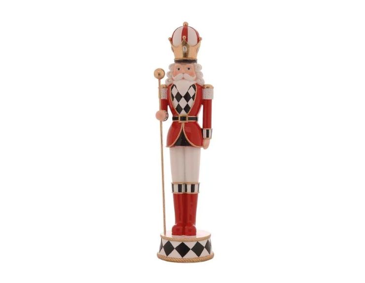 Soldat casse-noisette en résine 49cm rouge blanc et or avec sceptre, décoration de Noël