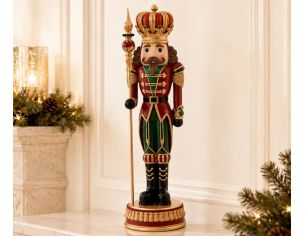 Casse-noisette roi de Noël en résine H50cm rouge et vert, couronne dorée, sceptre doré, bottes noires, socle doré