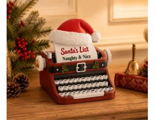 Figurine Noël résine machine à écrire bordeaux bonnet Père Noël rouge blanc feuille Santa's List Naughty & Nice houx H13cm