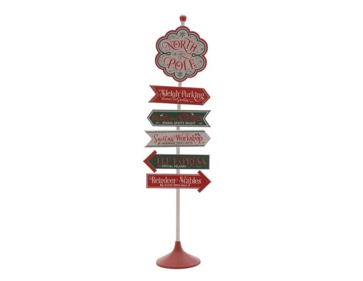 Panneau de Noël North Pole métal rouge vert H102cm