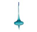 Voir la slide Goutte de Noël en verre soufflé H18cm bleu turquoise transparent, forme fuselée torsadée avec pointe cristal, ruban bleu