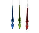Voir la slide Set 3 gouttes de Noël en verre soufflé H22cm,coloris rouge, bleu métallique et vert vif, fil de suspension argenté