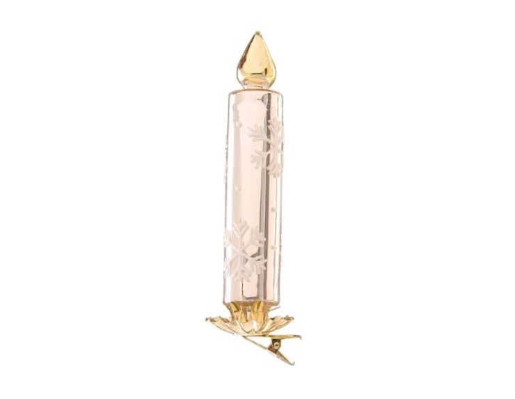 Bougie de Noël blanche dorée motifs flocons clip H13cm