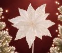 Voir la slide Tige poinsettia blanc pailleté Ø27cm H45cm, pétales blancs bords pailletés, tige blanche