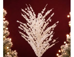 Branche baies blanches H65cm, ramifications denses, petites baies rondes blanches