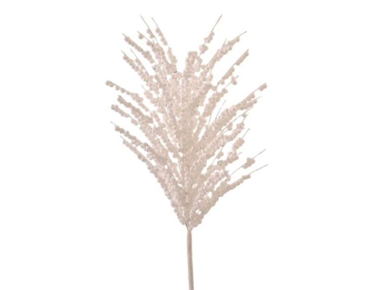 Branche baies blanches H65cm, ramifications denses, petites baies rondes blanches