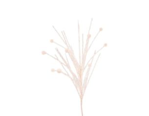 Branche pailletée blanche H76cm, tiges fines pailletées, embouts perles rondes blanches