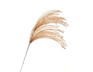Tige branche dorée H52cm, ramifications fines dorées garnies de perles de verre dorées