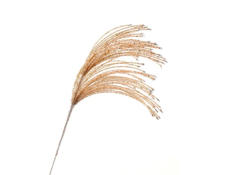 Tige branche dorée H52cm, ramifications fines dorées garnies de perles de verre dorées