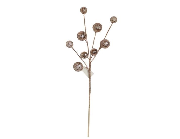 Branche H54cm, tiges fines or rosé, boules pailletées or rosé de différentes tailles