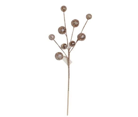 Branche H54cm, tiges fines or rosé, boules pailletées or rosé de différentes tailles