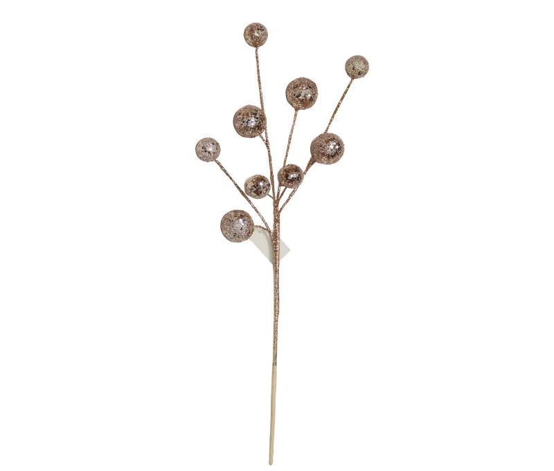 Branche H54cm, tiges fines or rosé, boules pailletées or rosé de différentes tailles