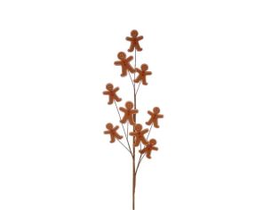 Branche décorative Noël H75cm avec bonhommes pain d’épices en résine sur tiges métalliques