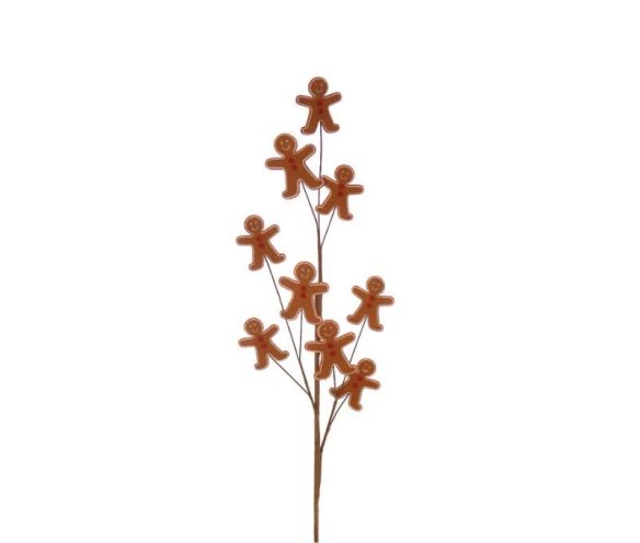Branche décorative Noël H75cm avec bonhommes pain d’épices en résine sur tiges métalliques