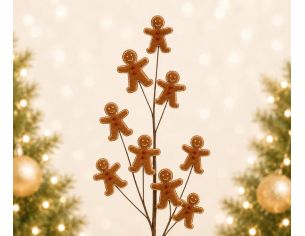 Branche décorative Noël H75cm avec bonhommes pain d’épices en résine sur tiges métalliques