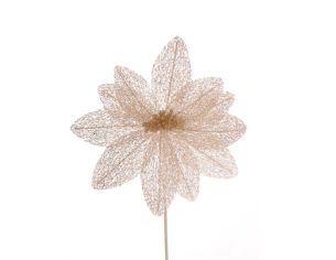 Fleur décorative ivoire en maille sequins scintillante sur tige pour sapin de Noël H45cm