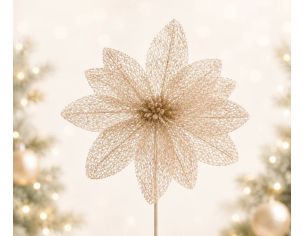 Fleur décorative ivoire en maille sequins scintillante sur tige pour sapin de Noël H45cm