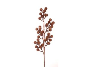 Branche décorative Noël H73cm avec grappes de baies pailletées brun caramel sur tiges ramifiées