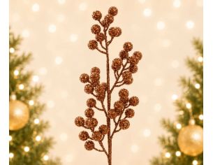 Branche décorative Noël H73cm avec grappes de baies pailletées brun caramel sur tiges ramifiées