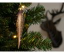 Voir la slide Goutte de Noël brune en verre soufflé et décorée à la main. Décors doré sur la goutte en verre, hauteur 12cm.