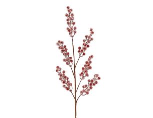 Branche décorative Noël H81cm avec grappes de baies rouges enneigées sur tiges ramifiées