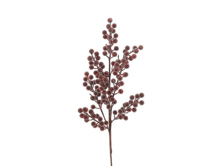 Branche décorative Noël H65cm avec grappes de baies rouges bordeaux sur tiges ramifiées