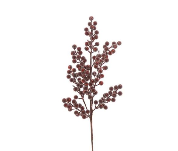 Branche décorative Noël H65cm avec grappes de baies rouges bordeaux sur tiges ramifiées