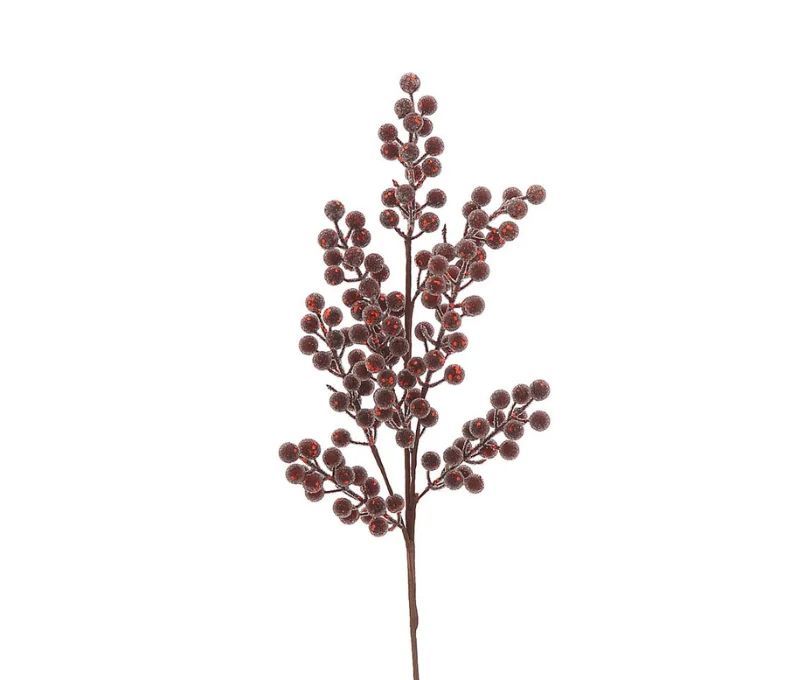 Branche décorative Noël H65cm avec grappes de baies rouges bordeaux sur tiges ramifiées
