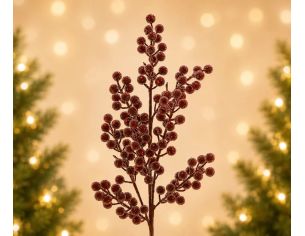 Branche décorative Noël H65cm avec grappes de baies rouges bordeaux sur tiges ramifiées