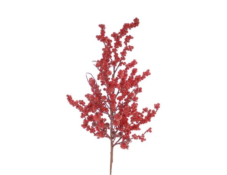 Branche décorative Noël H72cm très fournie avec centaines de baies rouges en résine sur tiges ramifiées
