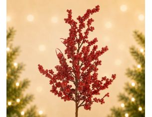 Branche décorative Noël H72cm très fournie avec centaines de baies rouges en résine sur tiges ramifiées
